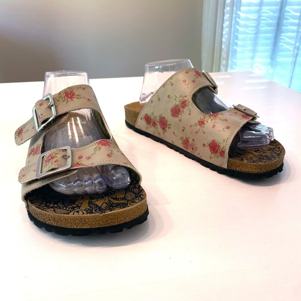 Calceo Women's‎ Floral Roses Double Strap Buckle Sandals EU Size 40 US Size 9.5
